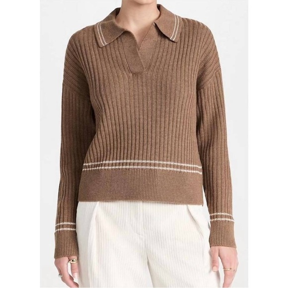 rag & bone Sweaters - Rag & Bone Monti V-Neck Polo Extra Fine Merino Wool Long Sleeve Sweater Size S